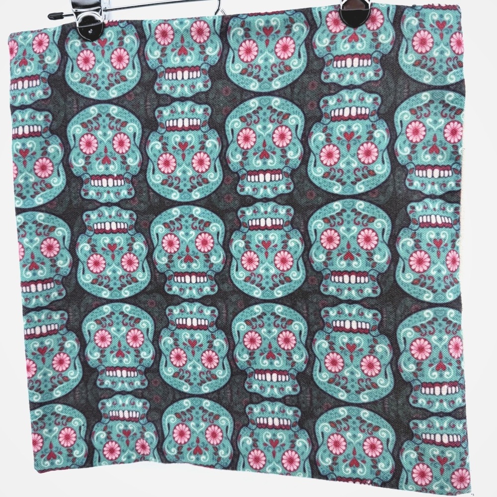 Sugar Skull Pillow Cover 17x17 Teal Day of the Dead Dia de los Muertos Zipper